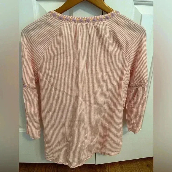 Spartina 449 Shirt Womens small Pink Pullover Linen Floral Embroidered Boho - Picture 6 of 13